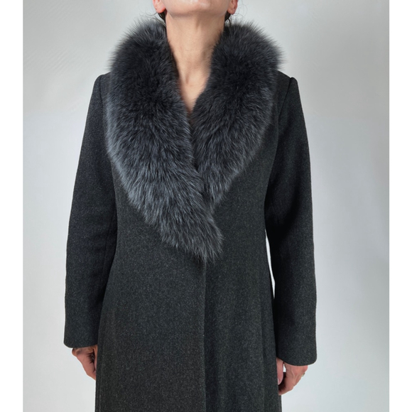 MARVIN RICHARDS Womans Coat Charcoal 100% Lambswool Fox Fur Maxi Coat Size 4 - Picture 4 of 12